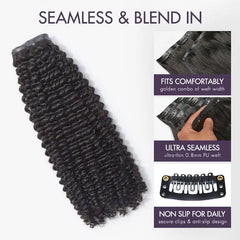 New Customers Only | Kinky Curly Invisible Edge Seamless Clip in Extensions Human Hair with Free Gift