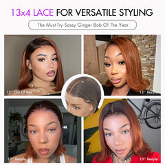 Ginger Ombre 13x4 Lace Front Glueless Blunt Cut Bob Human Hair Wig