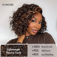 Weekly Special | Effortless Elegance Brown Highlight / Natural Black Bouncy Curly Wig Minimalist HD Lace Glueless Wig Pre-Cut Lace