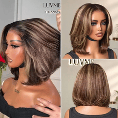 New Customers Only | Blonde Highlight / Brown Highlight Short Layered Bob Wig Glueless 5x5 Closure Pre-Cut Lace Wig
