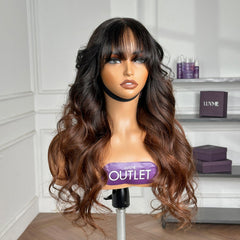 Special Deal | Brown Ombre Loose Body Wave with Bangs 4x4 Closure Lace Glueless Wig Large Cap Pre-cut Lace