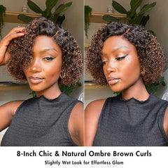 Ombre Brown Fluffy Kinky Curl Glueless Minimalist HD Lace Wig Ready to Go