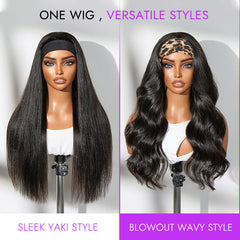 Luvme Too Easy Texture™ Wig 180% Density Yaki Straight Glueless Headband Wig Flexi-Fit Drawstring (Get Free Trendy Headbands)