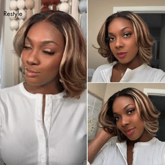 Weekly Special | Blonde Highlight / Brown Highlight Short Layered Bob Wig Glueless 5x5 Closure Pre-Cut Lace Wig - US Only