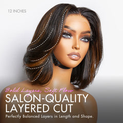 Limited Design | Blonde Highlights Glueless 5x5 Closure HD Lace Stacked Bob Wig | Large & Small Cap Size