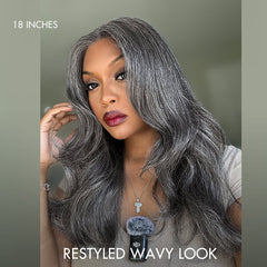 Luvme Hair 180% Density Salt and Pepper Straight Glueless Minimalist HD Lace T Part Grey Wig Pre-Cut Lace