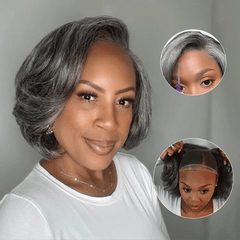 Exclusive Sale | Boss Vibe Salt & Pepper Layered Bob / Body Wave Glueless Pre-Cut Minimalist Lace Grey Wig