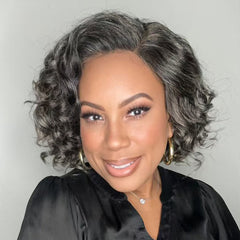 Elegant Salt & Pepper Grey Wig Loose Body Wave Glueless Minimalist Lace Short Wig Pre-Cut Lace