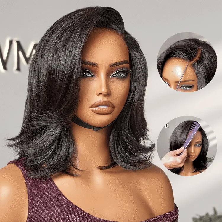 Weekly Special | Natural Look Yaki Texture Layered Bangs Bob Wig Glueless Minimalist HD Lace Human Hair Wig Pre-Cut Lace