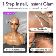 Weekly Special | 1 SEC INSTALL WIG | Brown Highlight Water Wave Natural Scalp Glueless Minimalist Lace Short Curly Wig with Bangs