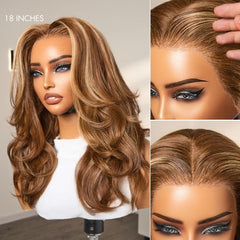 PreMax 180% Density Blonde Highlight Layered Body Wave Glueless 13x4 Frontal Lace Long Wig Human Hair Pre-Cut Lace
