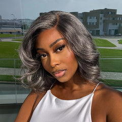 VIP DAY ONLY | 12 Inches Boss Vibe Salt & Pepper Layered Bob Glueless Pre-Cut Minimalist Lace Grey Wig  - US Only