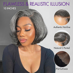 Boss Vibe Salt & Pepper Layered Bob / Body Wave Glueless Pre-Cut Minimalist Lace Grey Wig