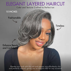 New Customers Only | Boss Vibe Salt & Pepper Layered Bob / Body Wave Glueless Pre-Cut Minimalist Lace Grey Wig