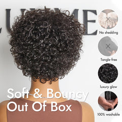 Beginner Friendly Throw On & Go Short Bouncy Curls with Bangs Glueless Wig 100% Human Hair - US Only
