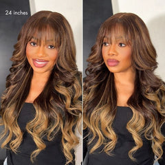 Luvme All-Day Comfort™ Wig 180% Density Ombre Blonde Highlight Loose Body Wave Glueless 7x6 Closure HD Lace Human Hair Wig with Bangs Pre-Cut Lace