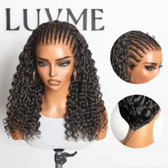 Readitress™ PreMax Knotless Fulani Braids Deep Wave Glueless Ear-to-ear 13x6 Frontal HD Lace Wig Human Hair Flexi-Fit Drawstring Cap