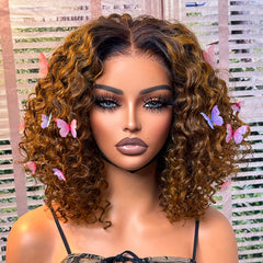 Weekly Special | Brown Highlight / Natural Black / Blonde Highlight Deep Curly Glueless 5x5 Closure Pre-Cut Lace Wig
