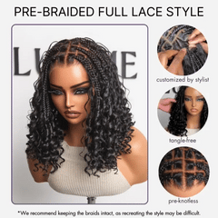 Readitress™ HD Full Lace Knotless Boho Curls Braided Bob Wig Flexi Fit Invisi Drawstring Cap