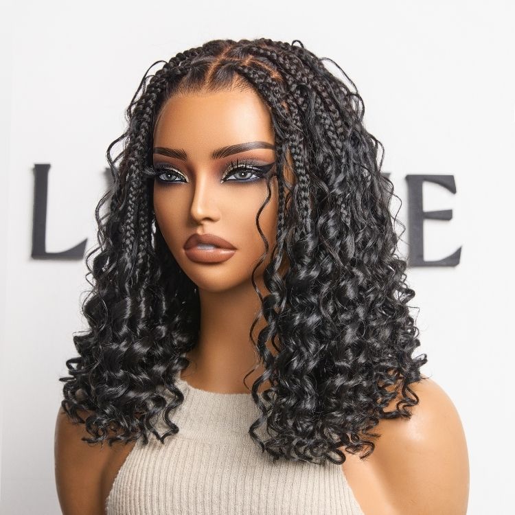 Readitress™ HD Full Lace Knotless Boho Curls Braided Bob Wig Flexi Fit Invisi Drawstring Cap