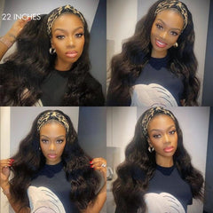 US ONLY | Non-Returnable | 22 Inches Natural Black Body Wave No Lace Glueless Long Headband Wig 100% Human Hair