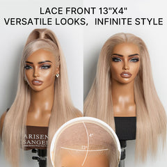 NatureMAX™ 180% Density Ash Blonde Silky Straight Glueless Ear-to-ear 13x4 HD Lace Front Wig Pre-Cut Lace Flexi-Fit Drawstring Cap