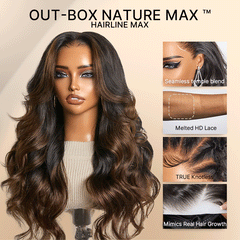 Tiktok Exclusive Deal | NatureMAX 200% Density Ombre Brown / Natural Black Loose Wave Glueless 13x6 HD Lace Front Wig Pre-Cut Lace Flexi-Fit Drawstring Cap