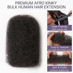 Readitress™ Afro Kinky Bulk Human hair for Dreadlock Extensions,Repair Locs, Twists and Braids