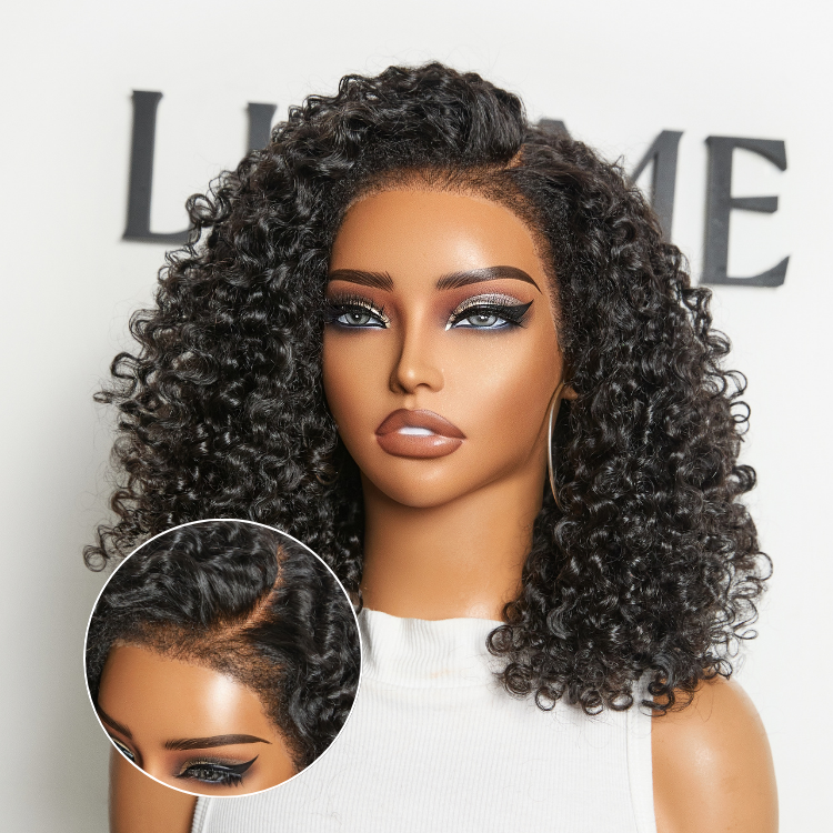 VIP ONLY | 180% Density 4C Kinky Edges Jet Black Burmese Curly Glueless Ear-to-ear Wide T Pre-Cut Lace Front Wig Flexi-Fit Drawstring Cap