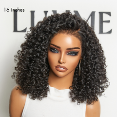 180% Density 4C Kinky Edges Jet Black Burmese Curly Glueless Ear-to-ear Wide T Pre-Cut Lace Front Wig Flexi-Fit Drawstring Cap