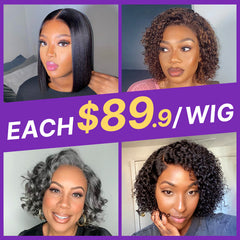 $89 Each | Final Deal 8 inches to 10 inches | Short Wig | Lace Wig | 4 Styles Available Only 50 Left | No Code Needed | US ONLY