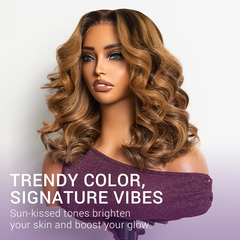 Sun-Kissed Warm Tone Brown with Blonde Highlights 180% Density Loose Wave Glueless 5x5 Closure Lace Wig Pre-Cut Lace