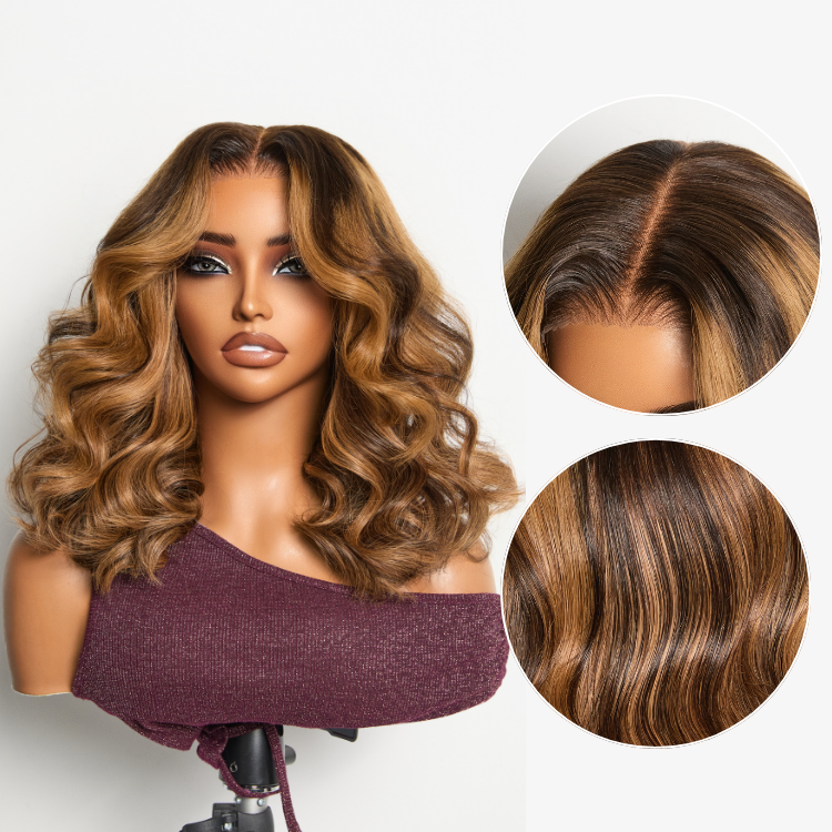 VIP ONLY | Sun-Kissed Warm Tone Brown with Blonde Highlights 180% Density Loose Wave Glueless 5x5 Closure Lace Wig Pre-Cut Lace