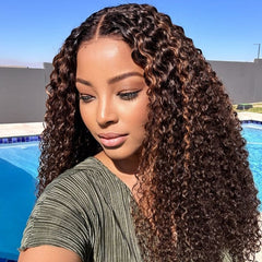22 Inches=$159 | 180% Density Copper Highlight Kinky Curly Glueless 5x5 Closure Lace Curly Wig