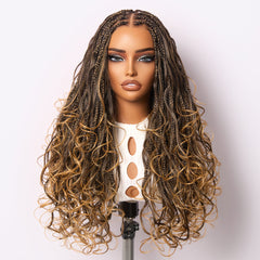 Readitress™ Ombre Honey Blonde French Curl Knotless Boho Braids HD Full Lace Long Wig Flexi Fit Invisi Drawstring Cap - US Only