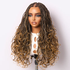 BOGO | Readitress™ Ombre Honey Blonde French Curl Knotless Boho Braids HD Full Lace Long Wig Flexi Fit Invisi Drawstring Cap Pre-cut Lace - US Only