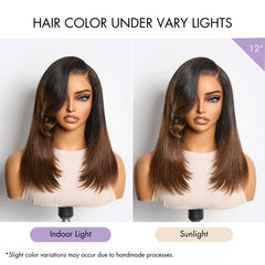 Luvme All-Day Comfort™ Wig 180% Density Ombre Brown Butterfly Cut Layered Light Yaki Straight Glueless 7x6 Closure HD Lace Short Wig Pre-Cut Lace