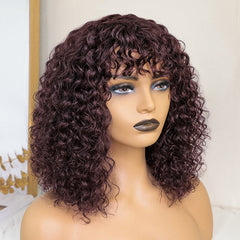 Weekly Special | Throw On & Go Burgundy Water Wave No Lace Glueless Short Wig with Bangs - US Only