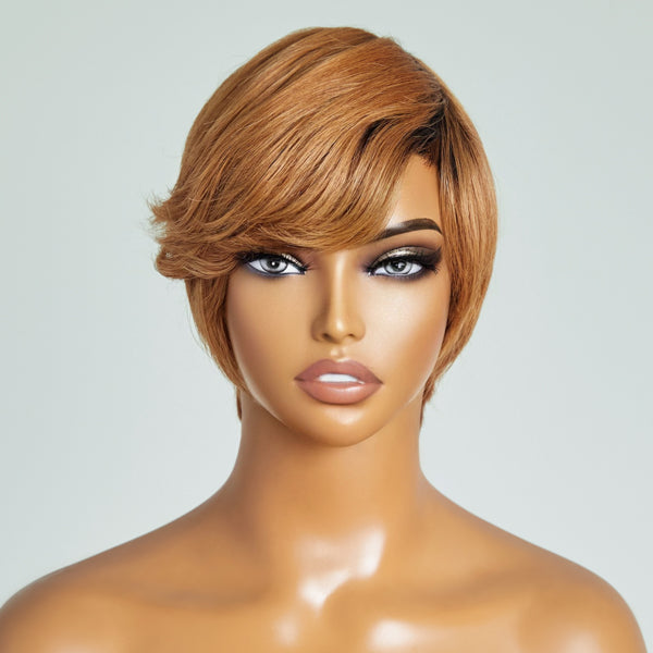 Final Restock | Mature Boss Vibe Honey Blonde Pixie Cut No Lace Short Glueless Wig With Bangs - US Only