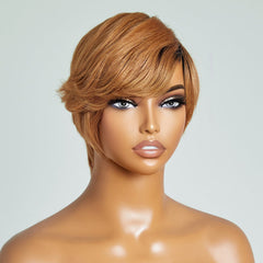 Final Restock | Mature Boss Vibe Honey Blonde Pixie Cut No Lace Short Glueless Wig With Bangs - US Only