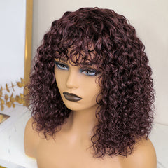 Weekly Special | Throw On & Go Burgundy Water Wave No Lace Glueless Short Wig with Bangs - US Only