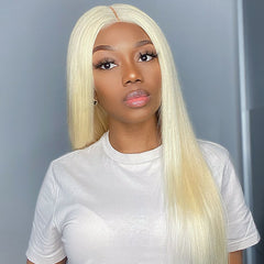 Blonde #613 Silky Straight 5x5 Closure Lace Glueless Mid Part Wig 100% Human Hair - US Only